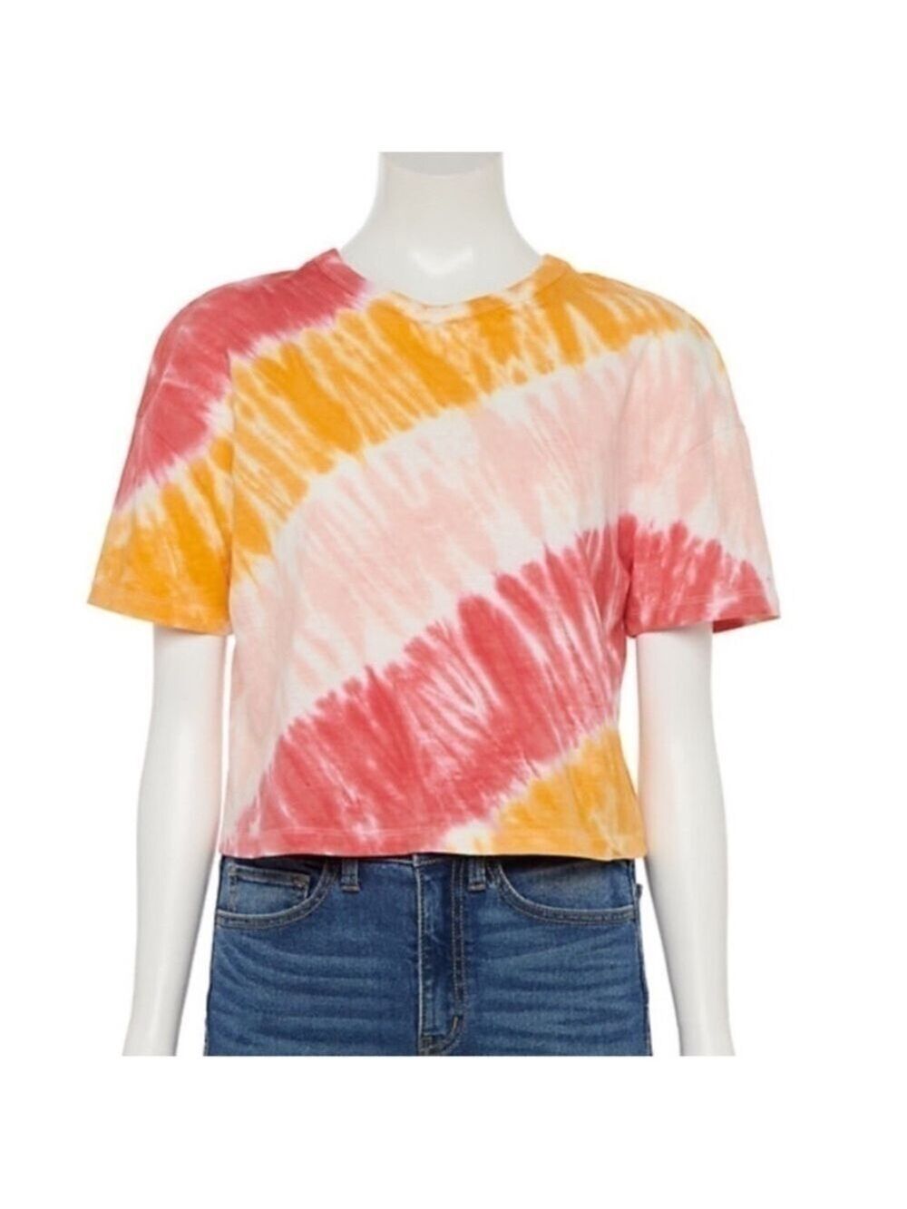 SO cropped short sleeve tee Woman’s Juniors XXL pink orange & red tie dye - Picture 11 of 12